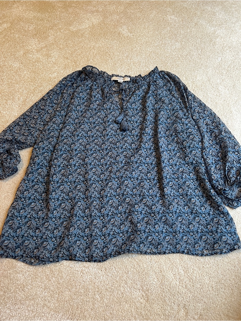 Chelsea & Theodore Blue Paisley Tassel Peasant Top